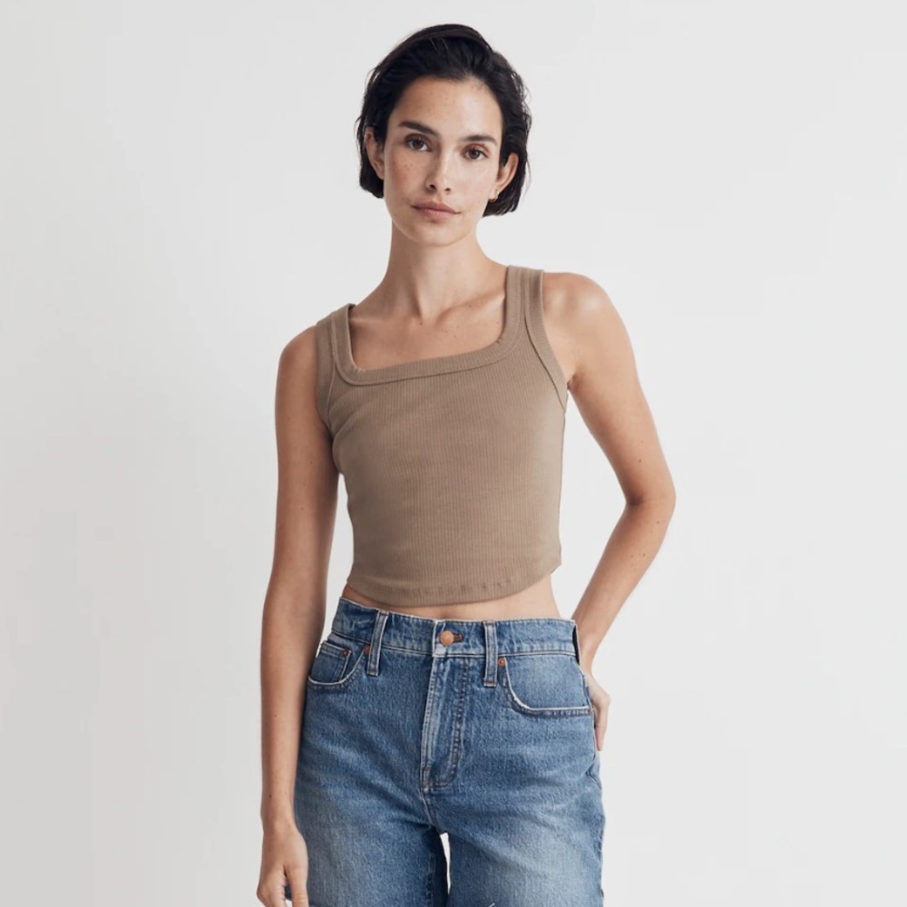 Madewell Tailored Crop Tank in Sleekhold | Medium | Light Umber